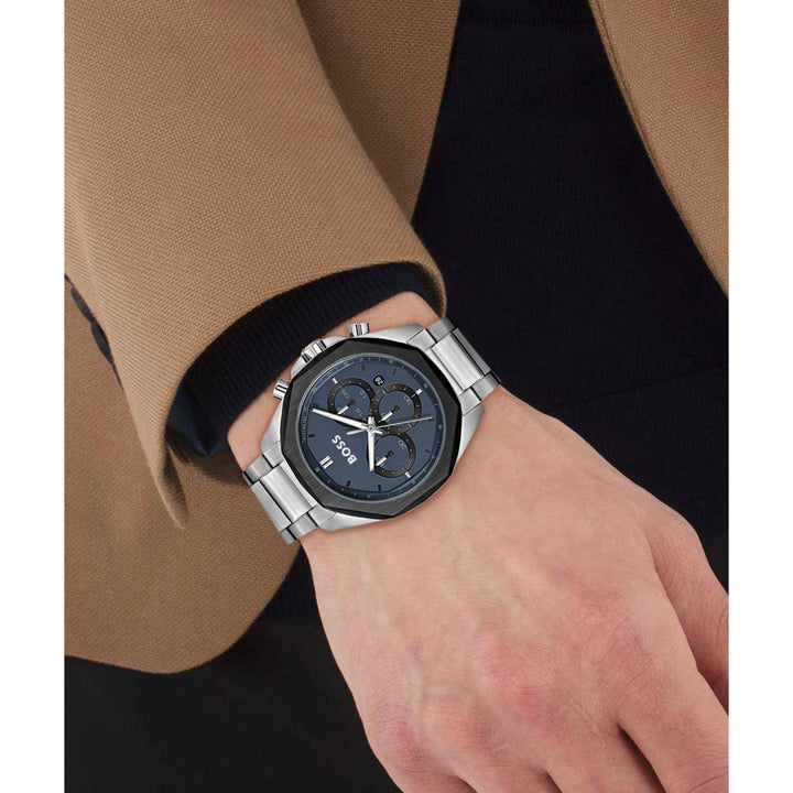Hugo Boss Silver-tone Steel Blue Dial Chronograph Men's Watch - 1514015