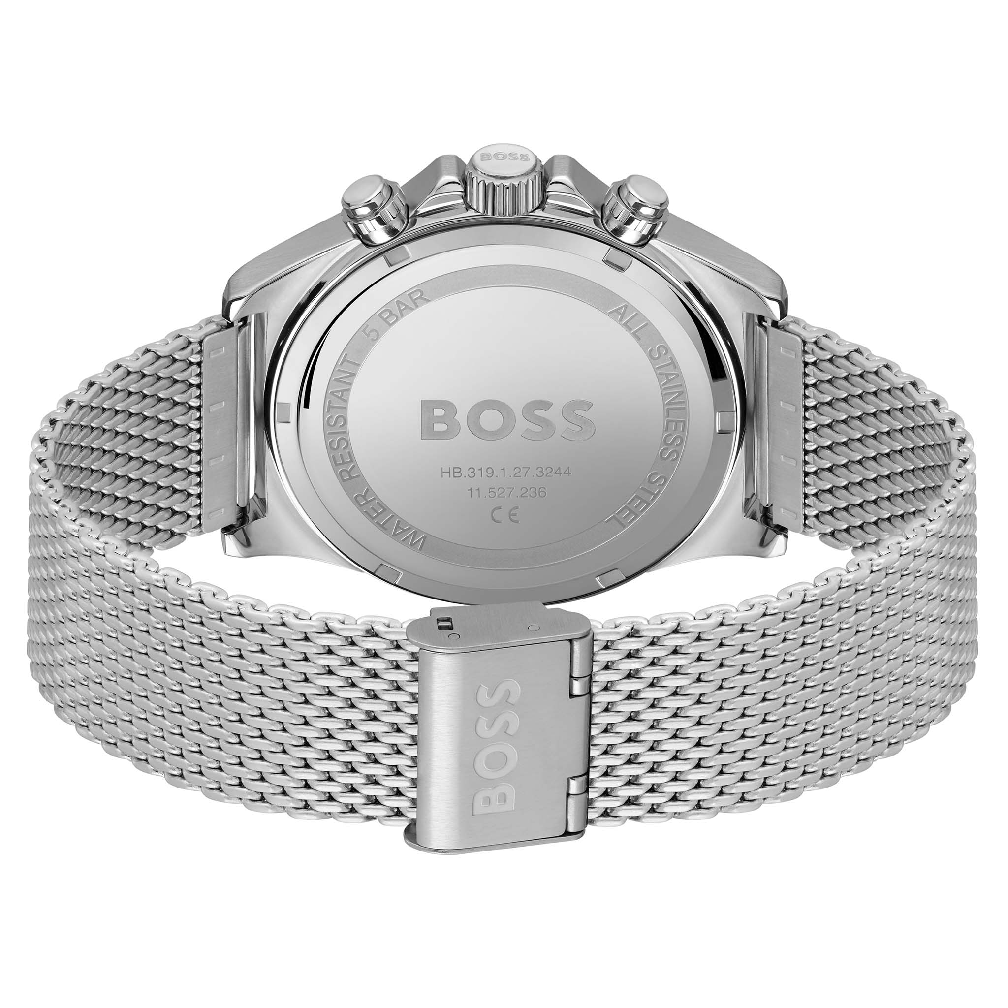 Hugo Boss Silver-tone Steel Mesh Green Dial Chronograph Men's Watch - 1514020