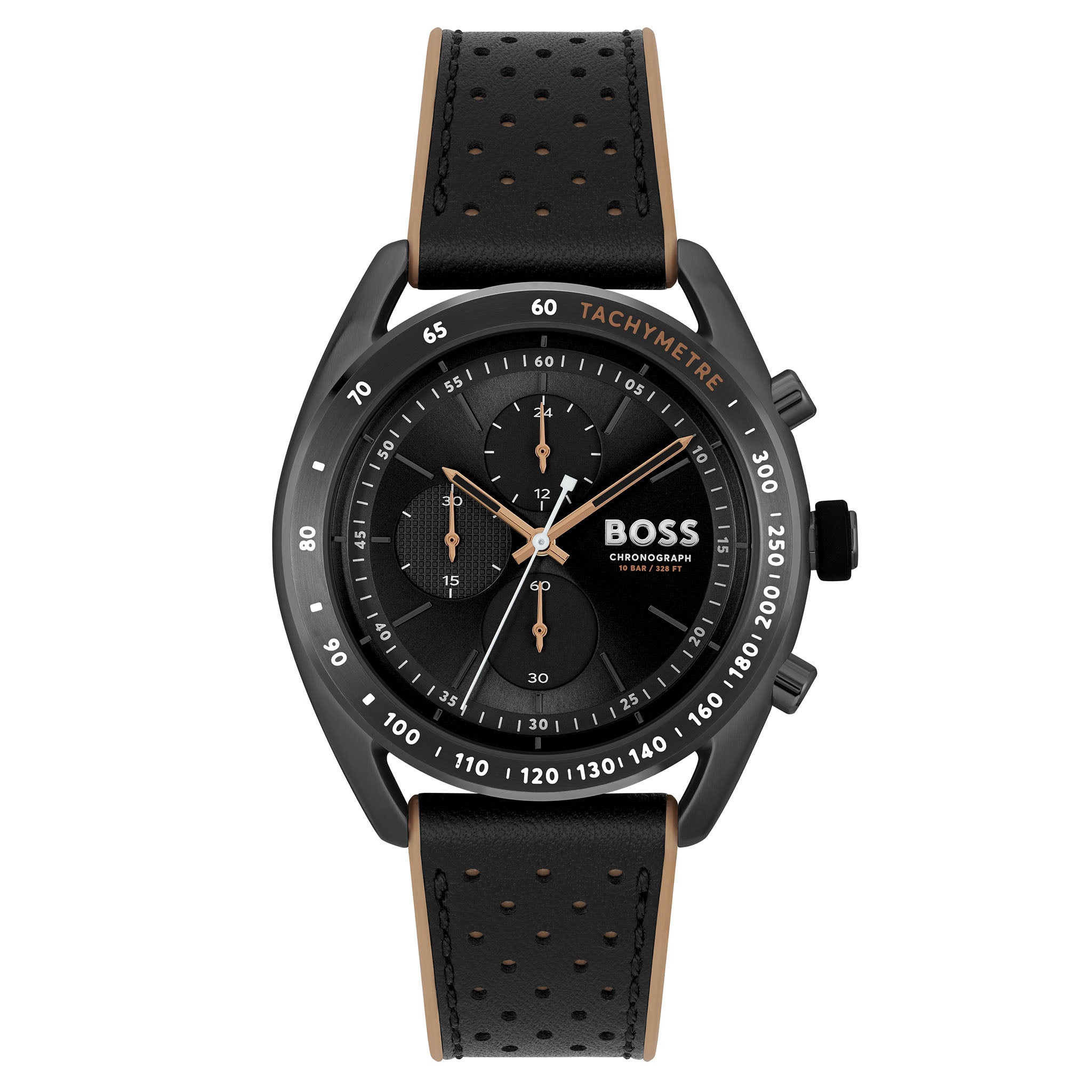 Hugo Boss Brown Silicone Black Dial Chronograph Men s Watch 1514022