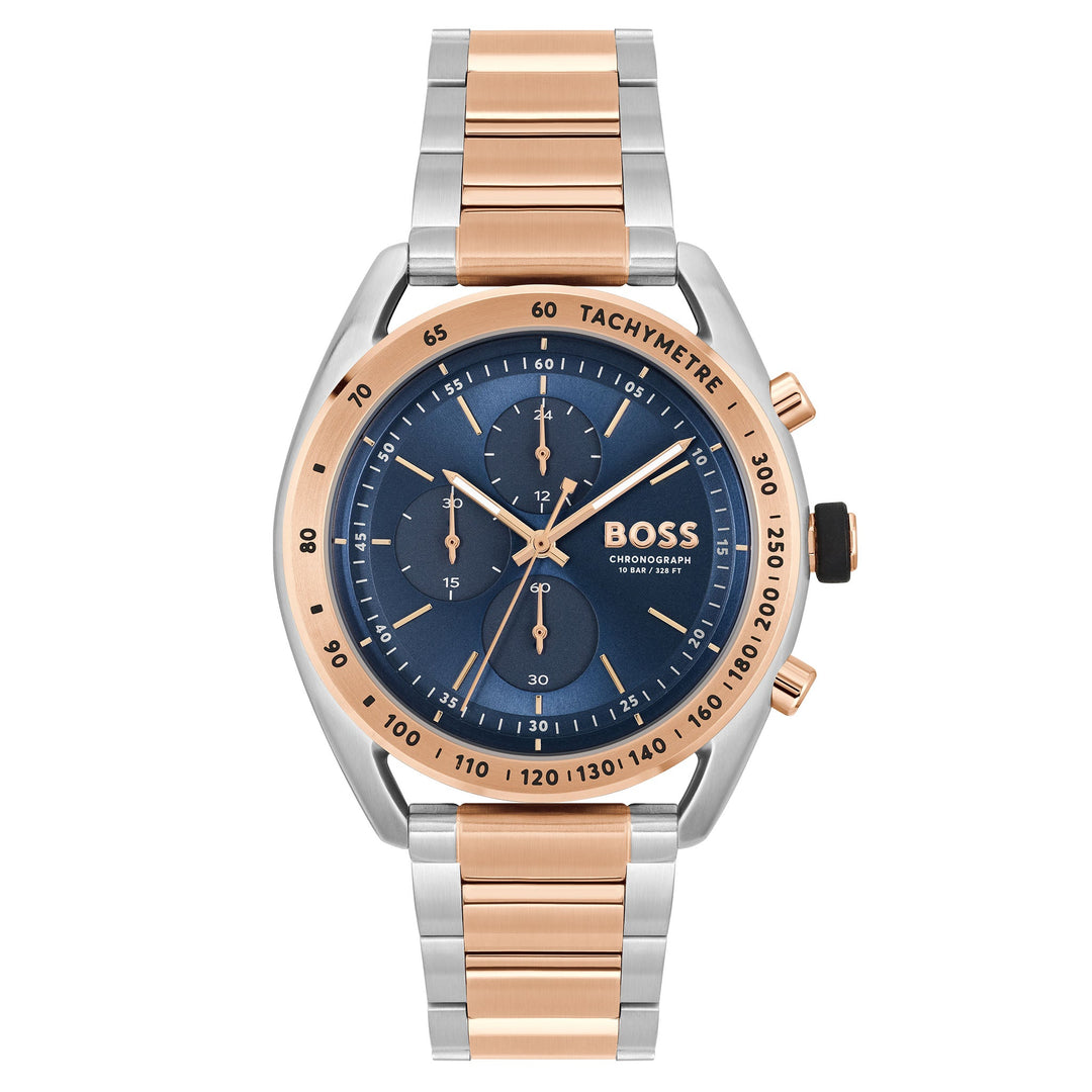 Hugo Boss Stainless Steel & Carnation Gold Steel Blue Dial Chronograph Men's Watch - 1514026