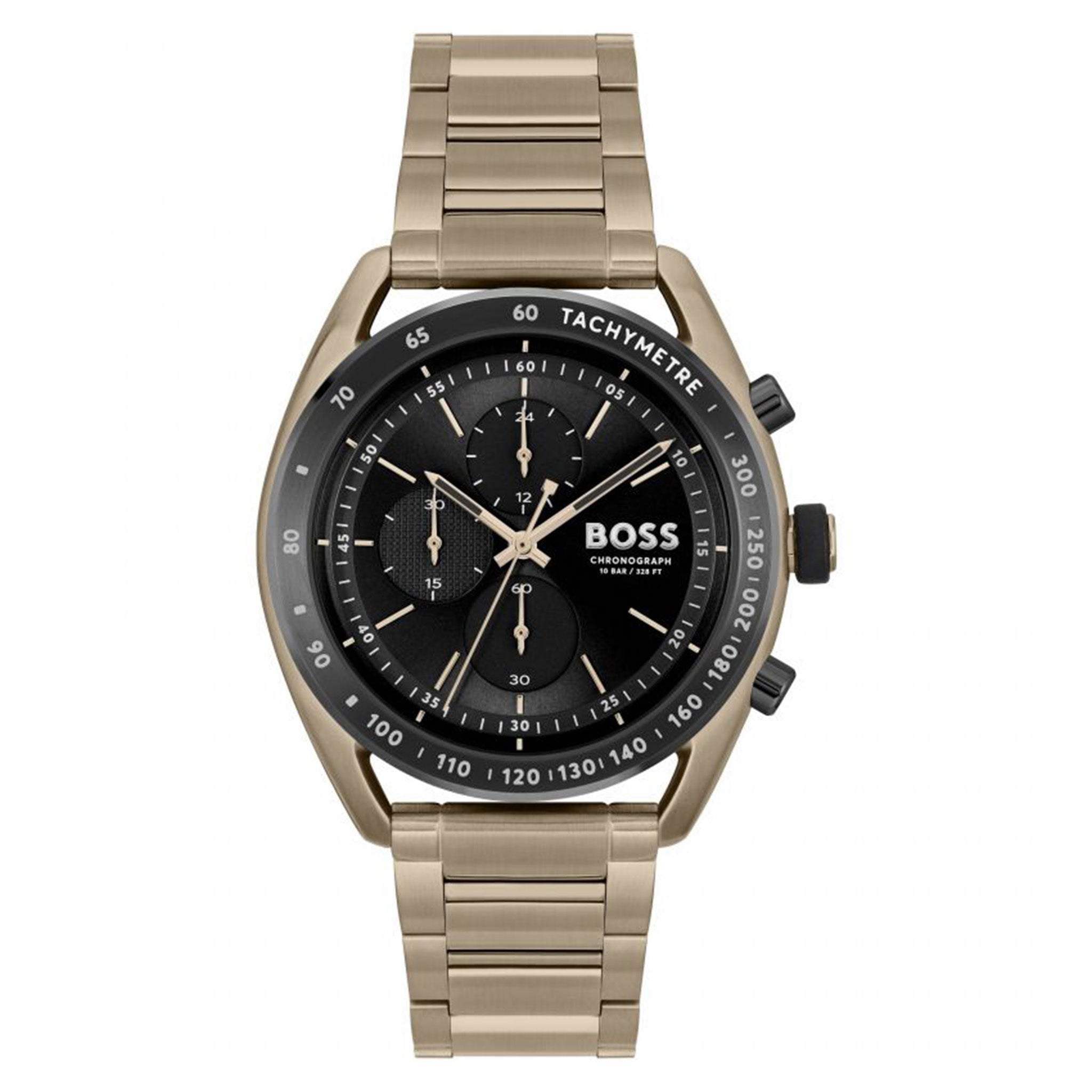 Hugo Boss Center Court Ionic Plated Beige Gold Steel Black Dial Chronograph Men's - 1514027