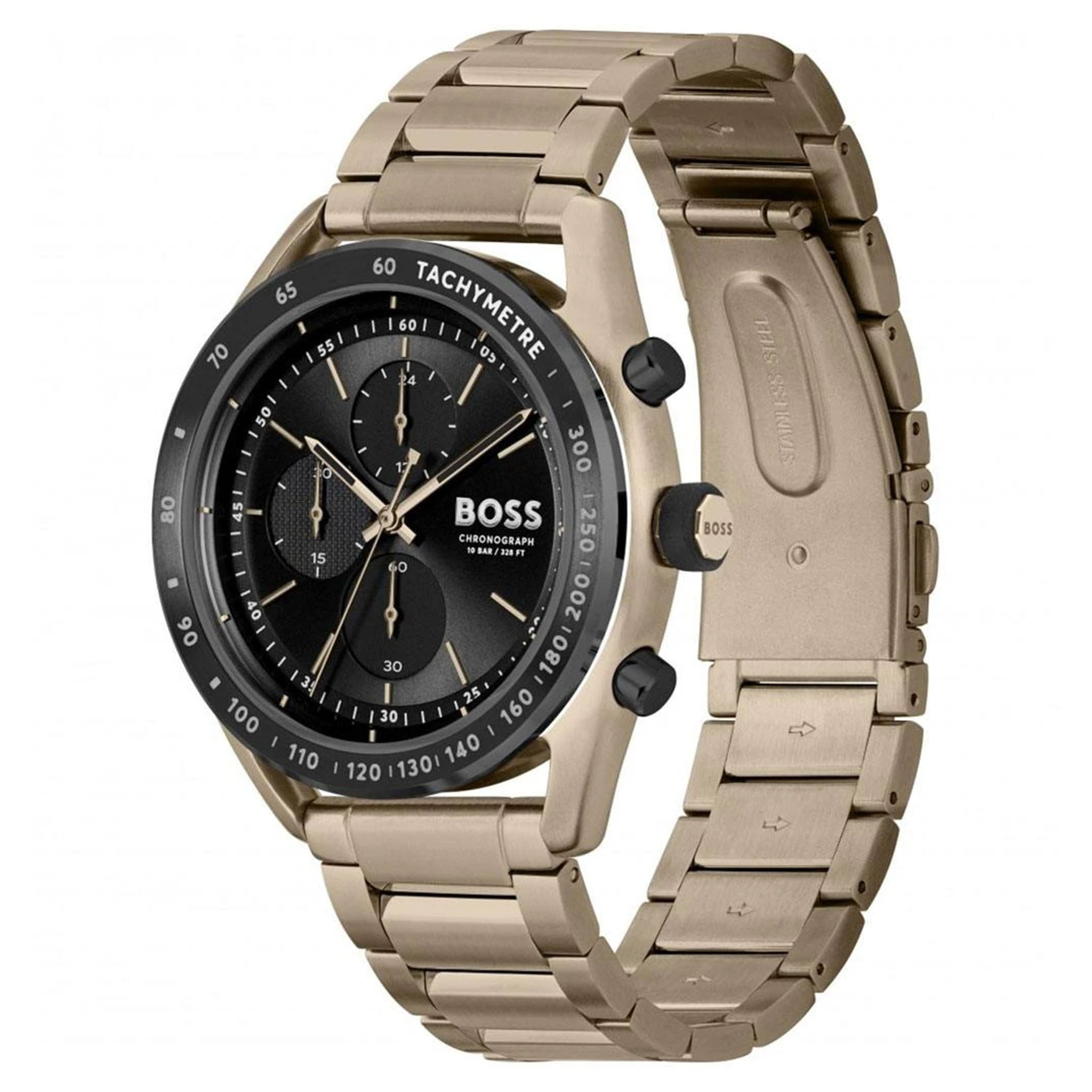 Hugo Boss Beige Gold Steel Black Dial Chronograph Men's Watch - 1514027