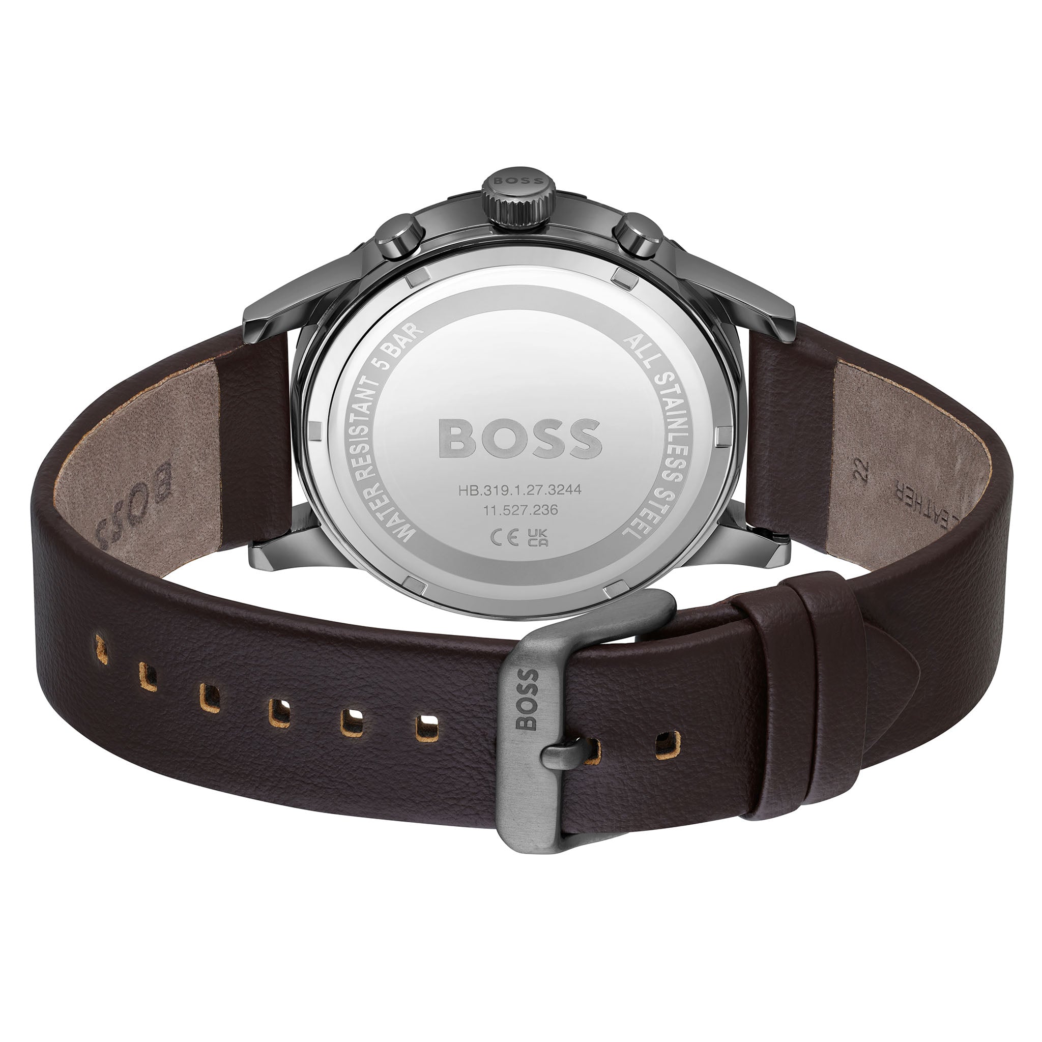 Hugo Boss Brown Leather Blue Dial Solar-Chronograph Men's Watch - 1514030