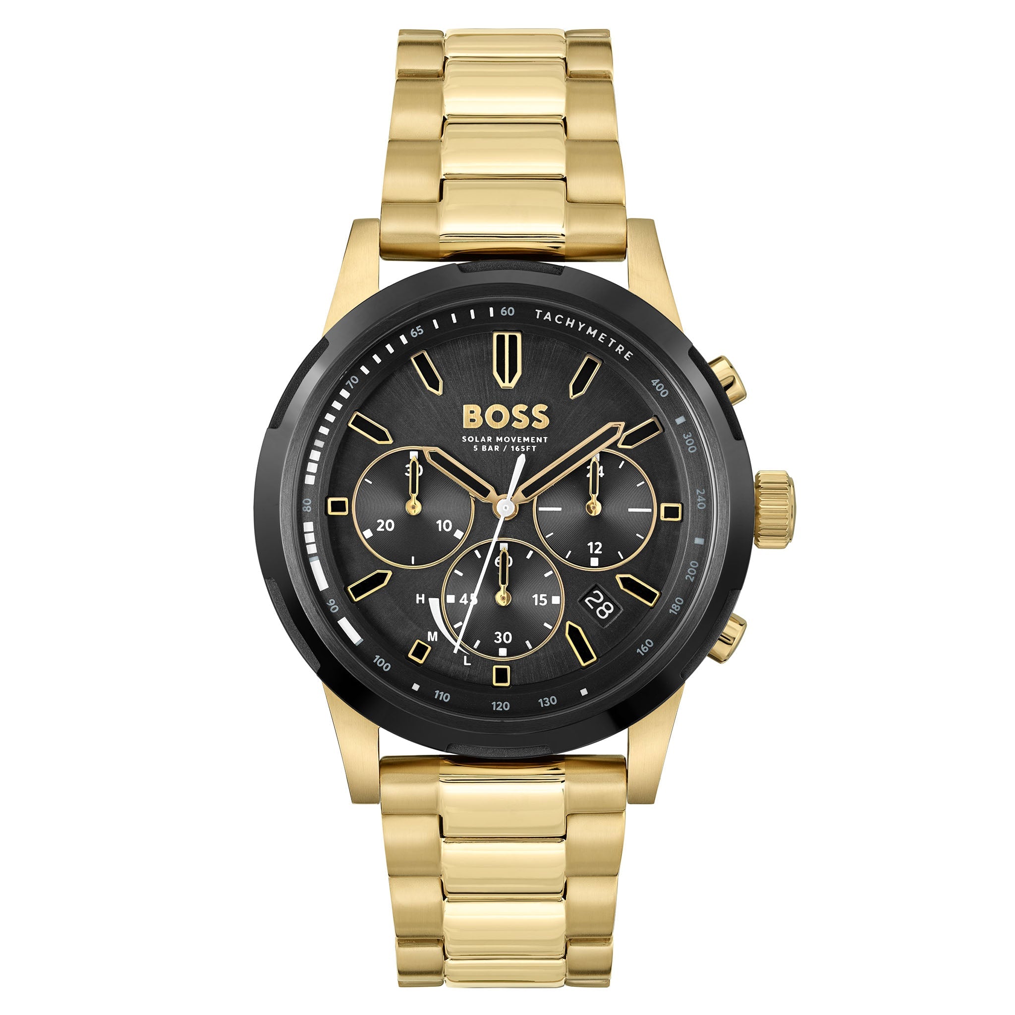 Hugo Boss Gold Steel Black Sunray Dial Solar - Chrono Men's Watch - 1514033