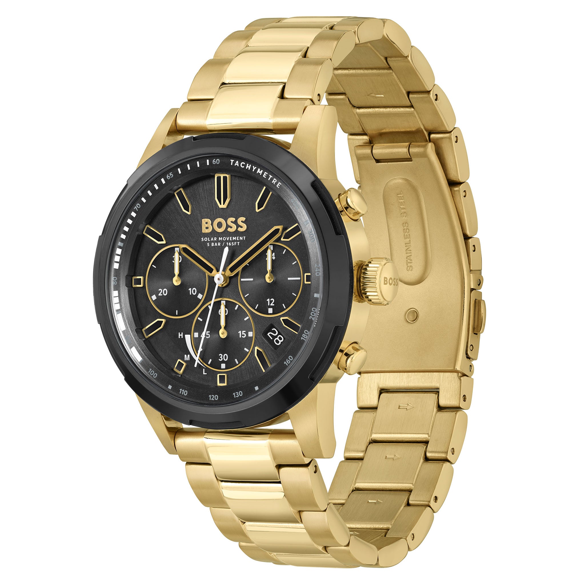 Hugo Boss Gold Steel Black Sunray Dial Solar - Chrono Men's Watch - 1514033