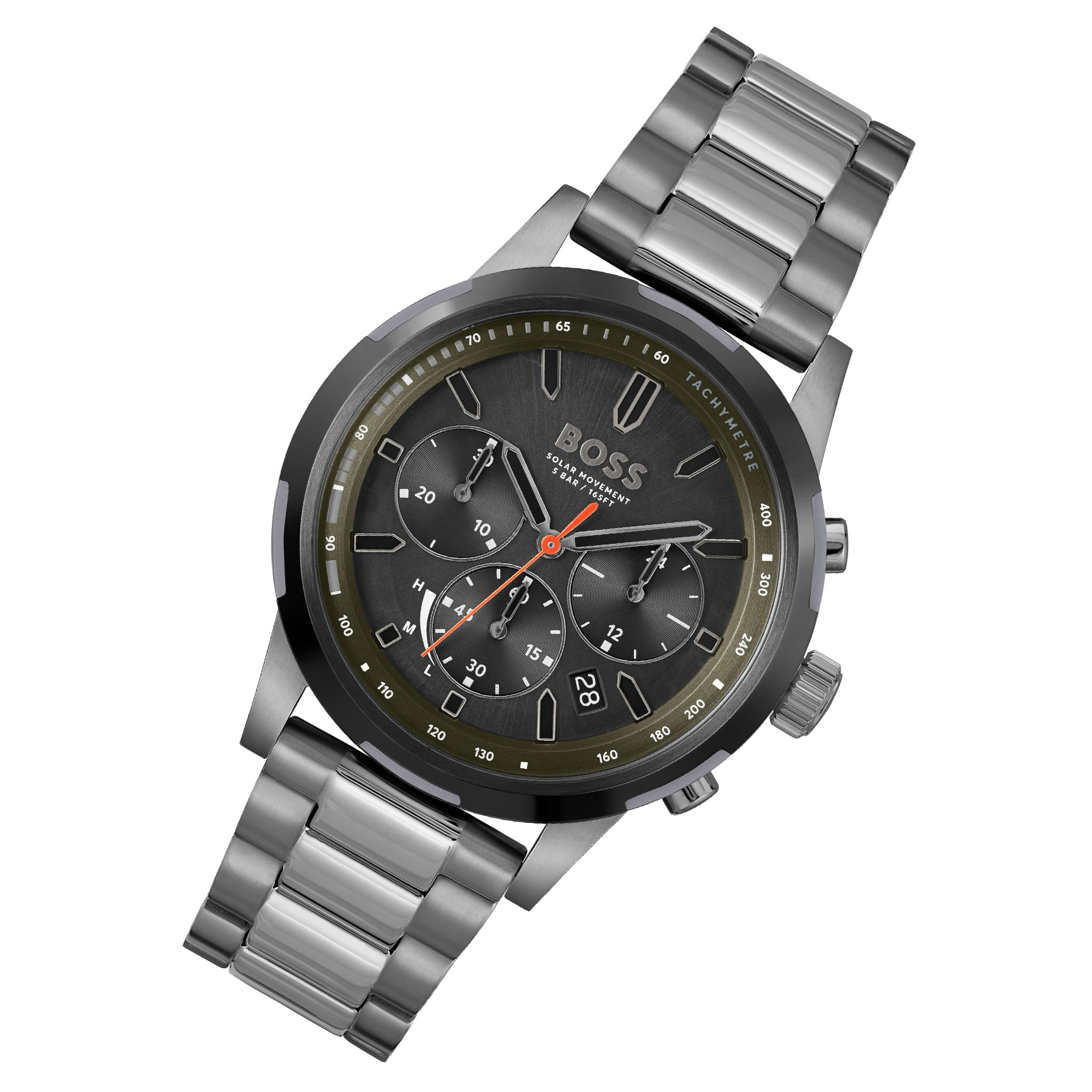 Hugo Boss Grey Steel Olive Green Dial Solar-Chronograph Men's Watch - 1514034
