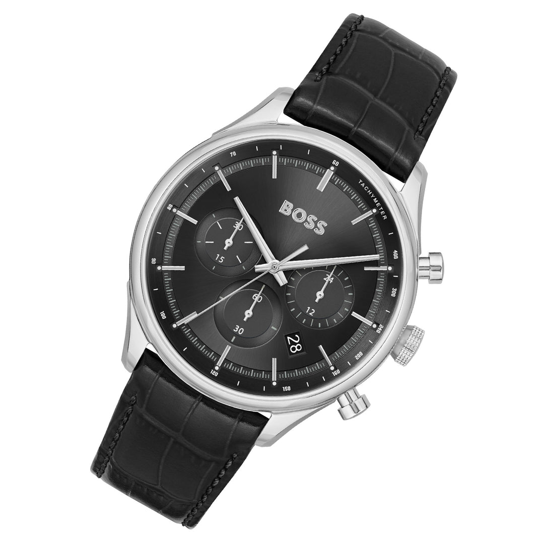 Leather The Men\'s Watch Mock Australia Factory Chronograph Black Boss – Crocodile-Grained Hugo Watch