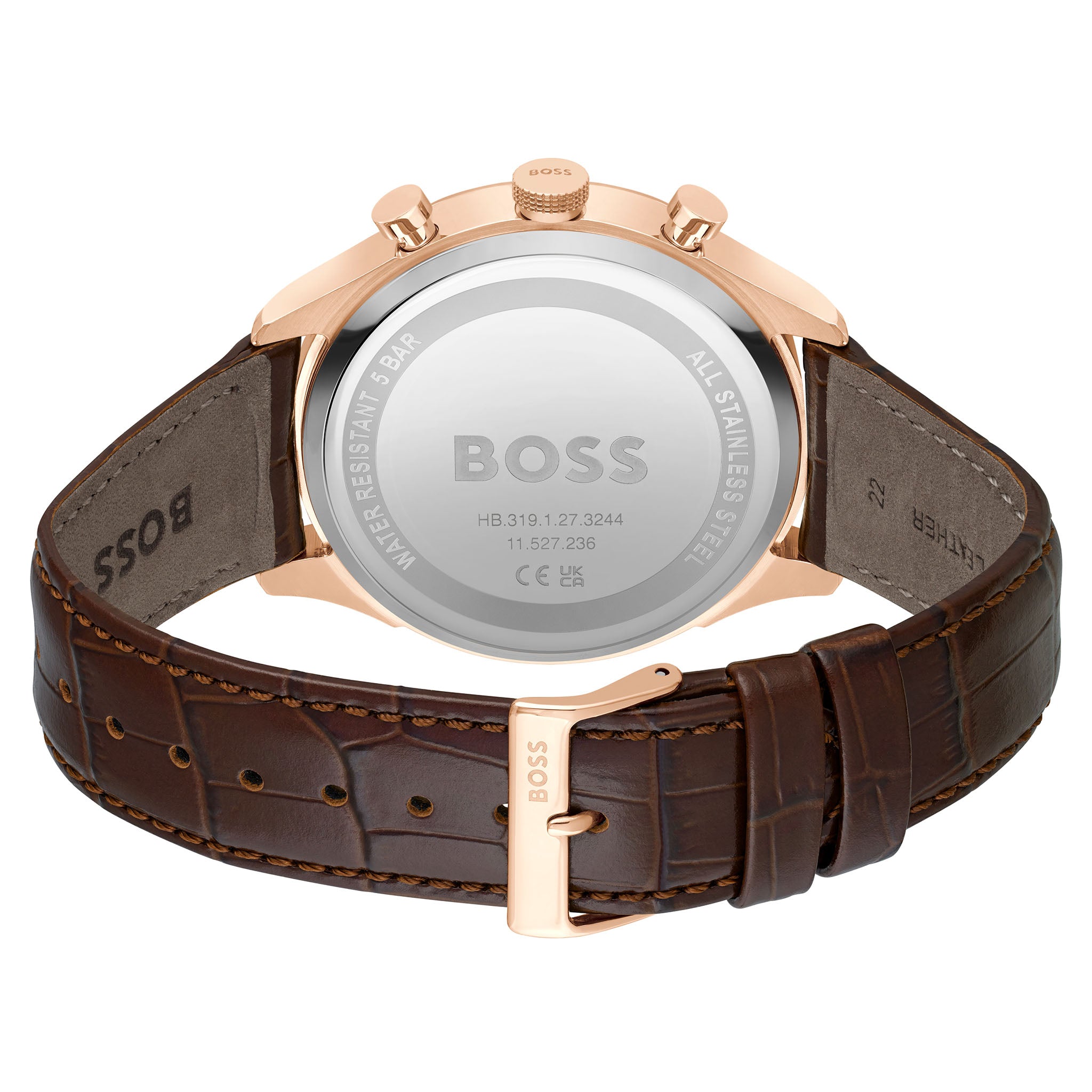 Hugo Boss Brown Leather Blue Sunray Dial Chronograph Men's Watch - 1514050