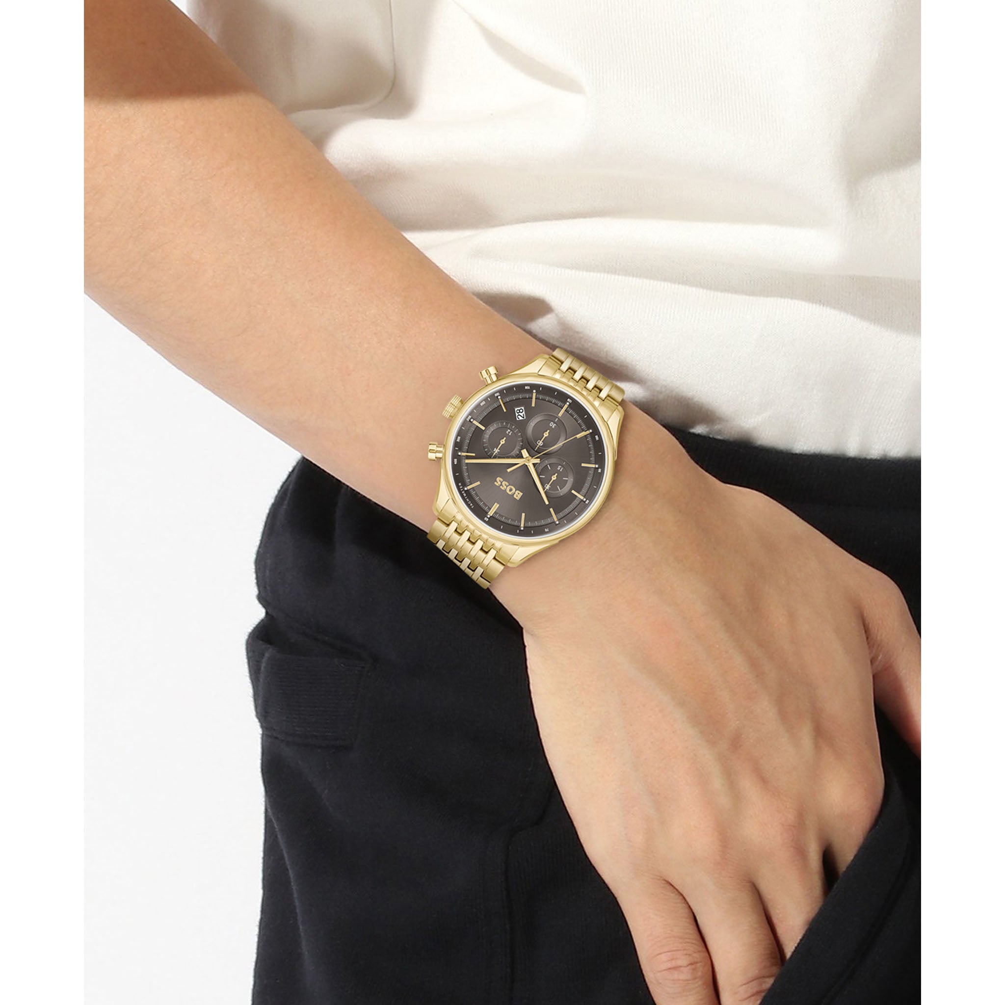 Hugo Boss Gold Steel Dark Grey Dial Chronograph Men's Watch - 1514051