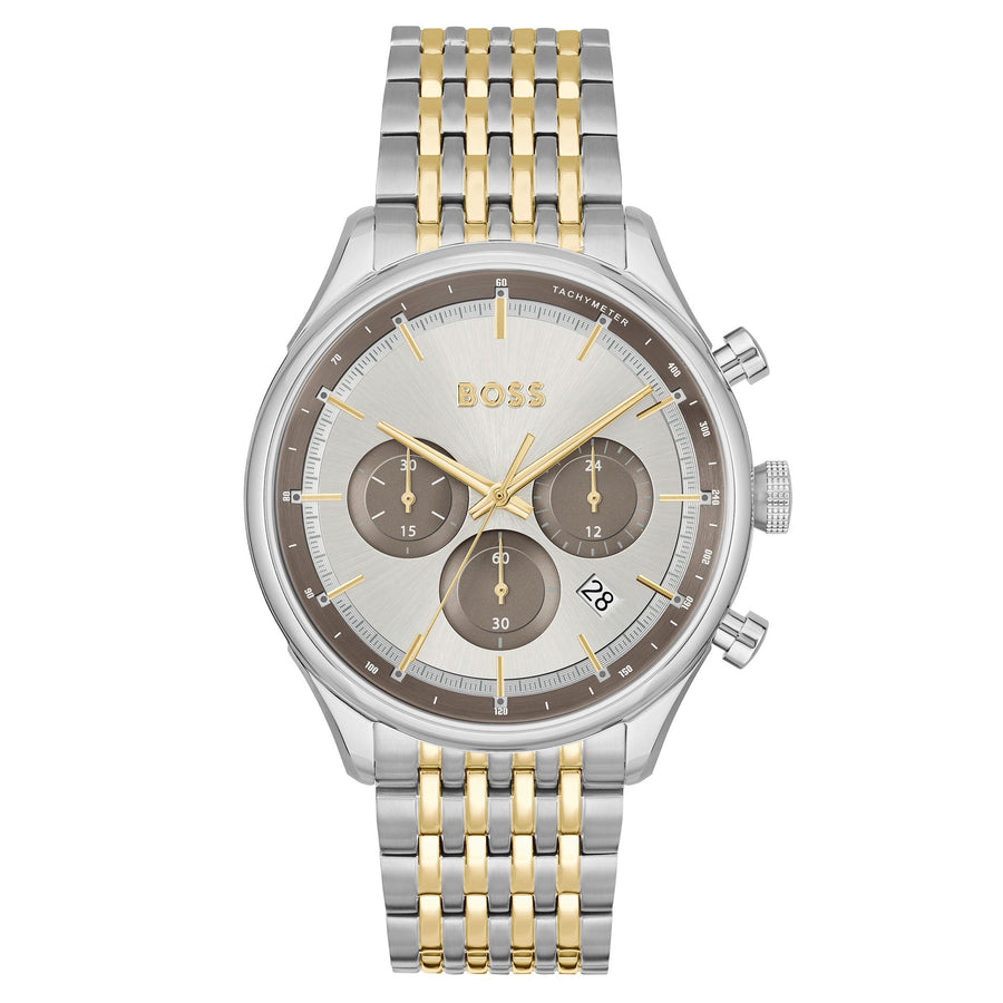 Hugo Boss Stainless Steel & Gold Steel Grey & Silver White Dial Fashion Chrono Men's Watch - 1514053