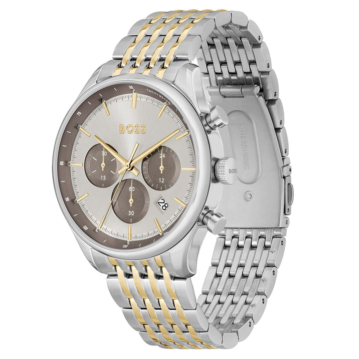Hugo Boss Two-Tone Steel Grey & Silver White Dial Chronograph Men's Watch - 1514053