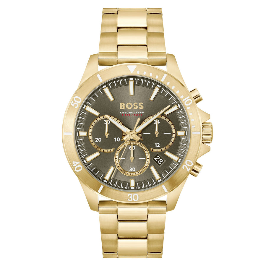 Hugo Boss Gold Steel Olive Green Dial Chronograph Men's Watch - 1514059