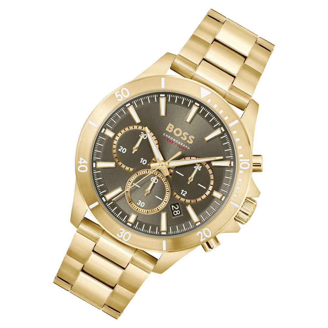 Hugo Boss Gold Steel Olive Green Dial Chronograph Men's Watch - 1514059