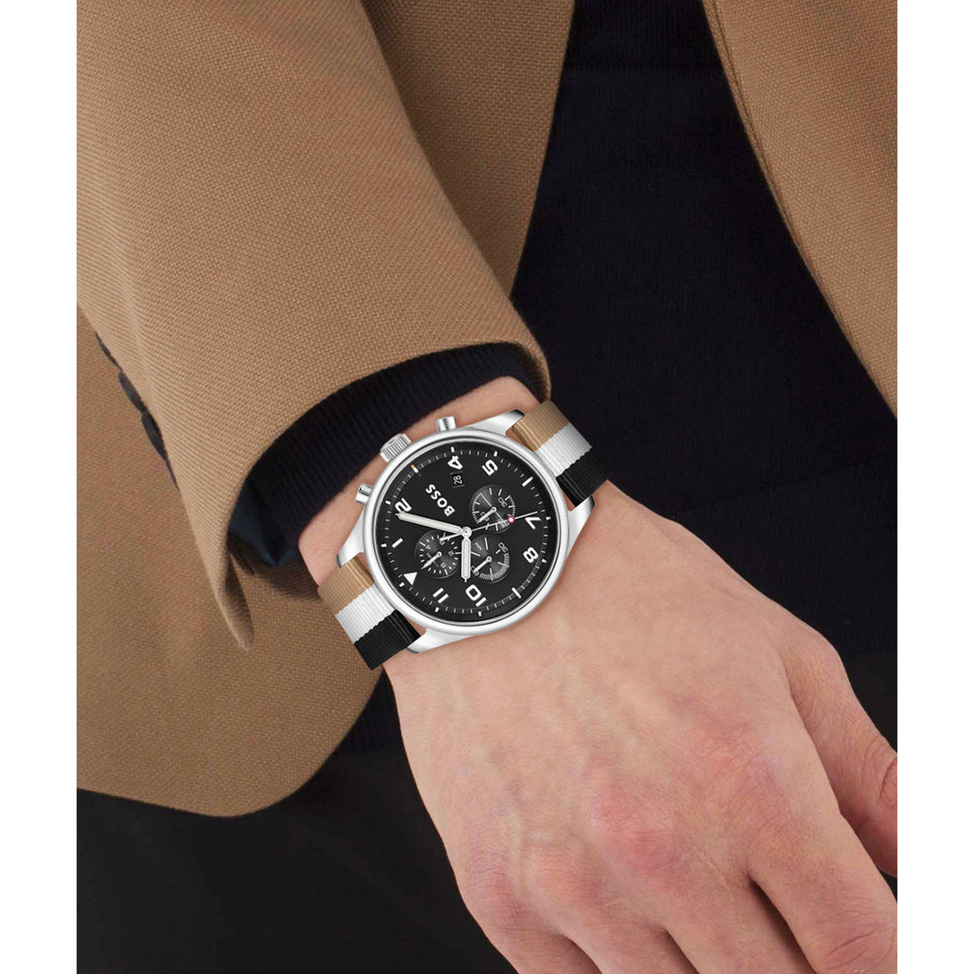 Hugo Boss Multi-colour Nylon Black Dial Chronograph Men's Watch - 1514062