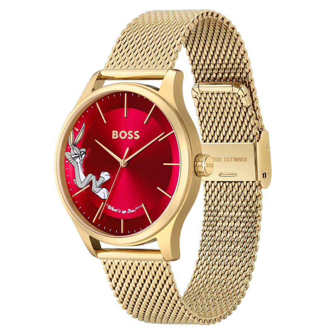 Hugo Boss Elite Bugs Bunny Gold Steel Mesh Red Dial Men's Watch - 1514063