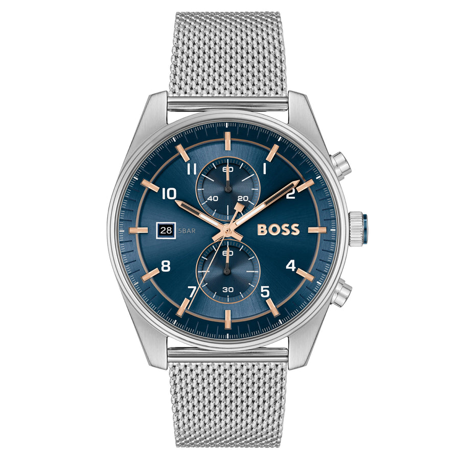 Hugo Boss Stainless Steel Blue Sunray Dial Fashion Chronograph Men's Watch - 1514149