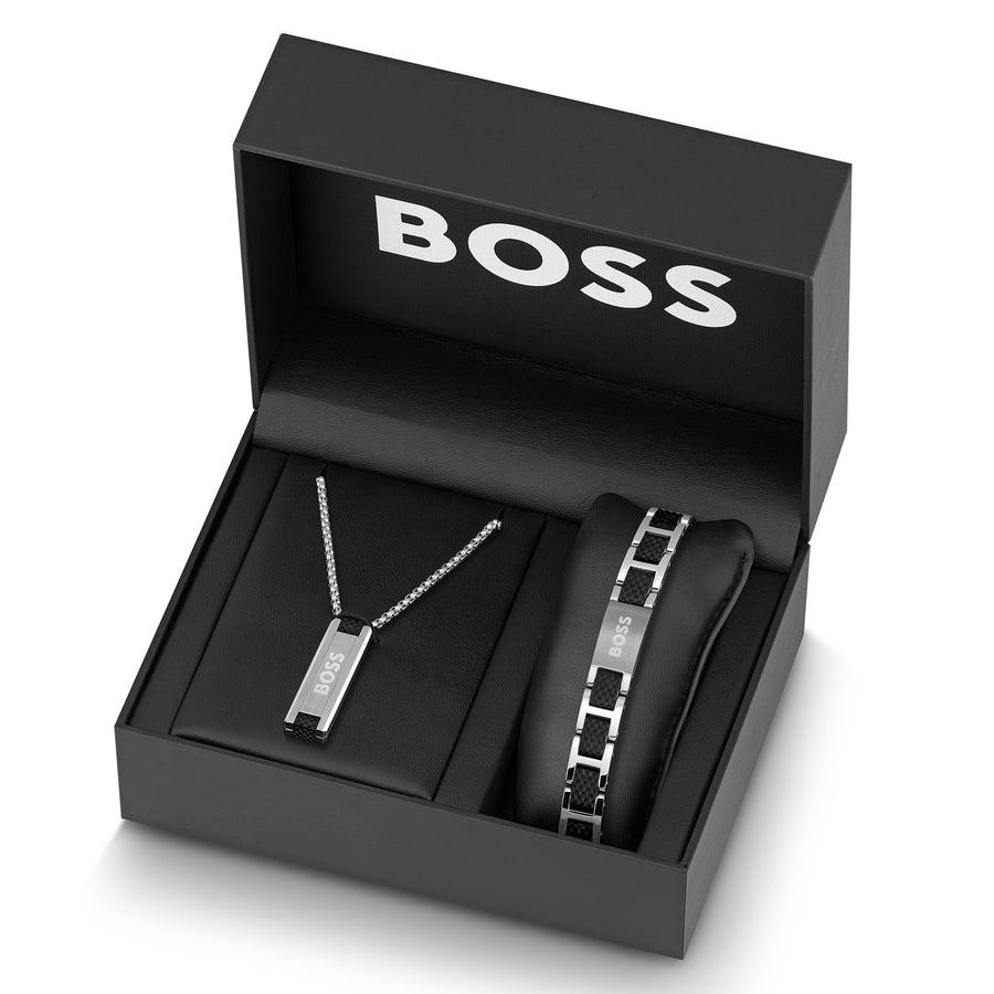 Hugo Boss Black Stainless Steel Necklace and Bracelet Gift Set Jewellery - 1570151