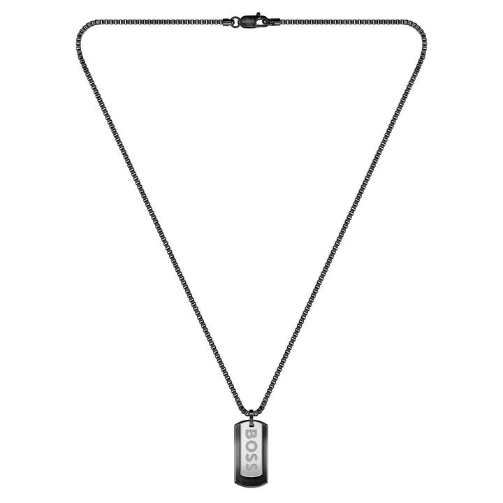 Hugo Boss Jewellery Stainless Steel & Ionic Plated Black Steel Men's Pendant With Chain - 1580577