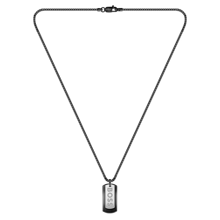 Hugo Boss Jewellery Stainless Steel & Ionic Plated Black Steel Men's Pendant With Chain - 1580577