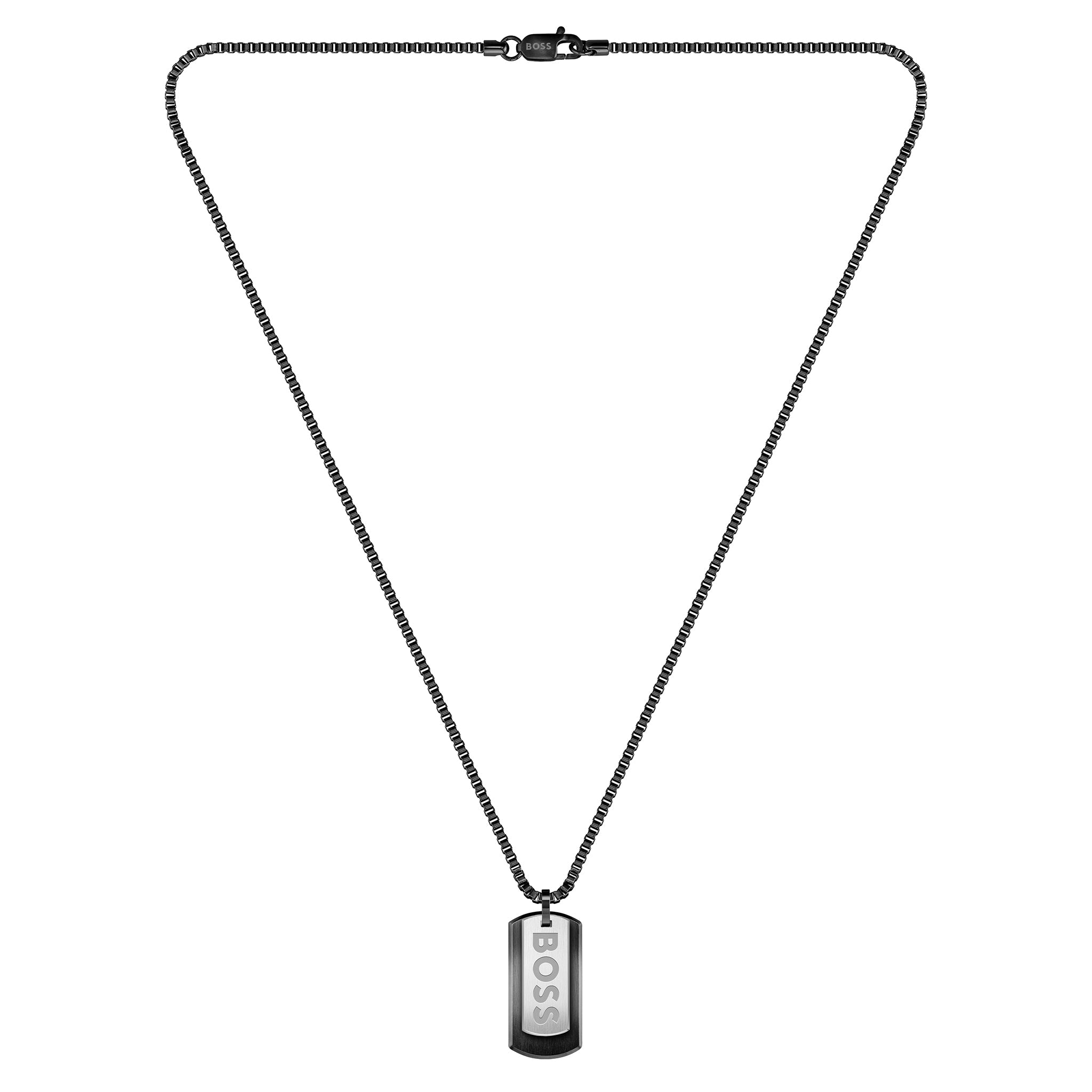 Hugo Boss Jewellery Stainless Steel & Ionic Plated Black Steel Men's Pendant With Chain - 1580577