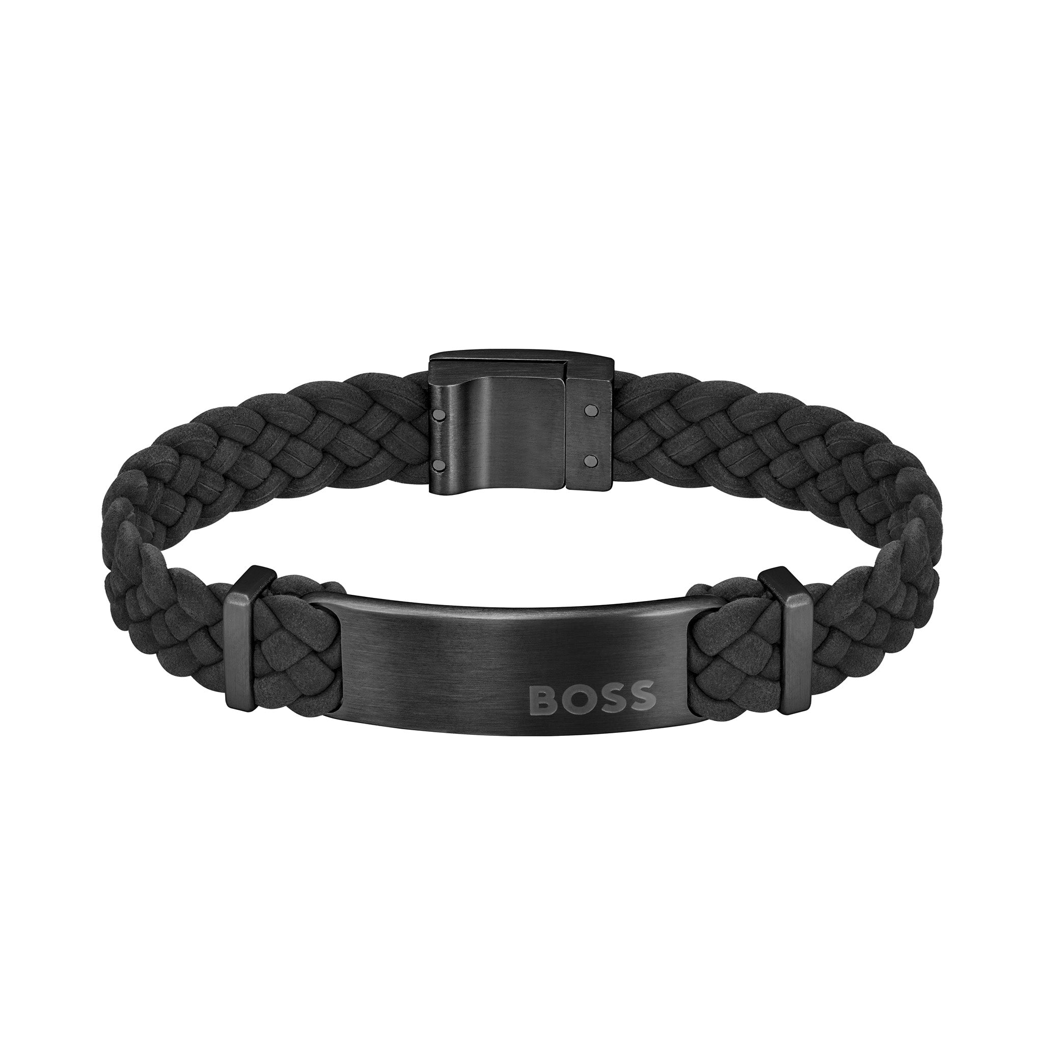 Hugo Boss Jewellery Black Steel & Leather Men's Leather Bracelet - 1580608M
