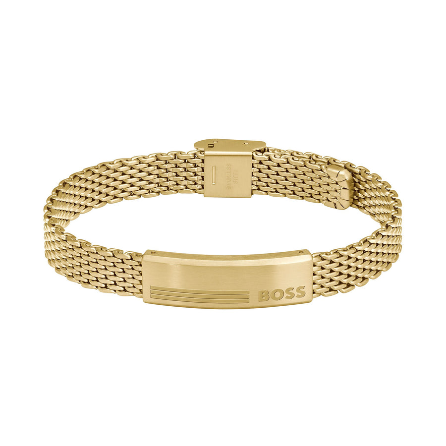 Hugo Boss Jewellery Gold Steel Men's Mesh Chain Bracelet - 1580610
