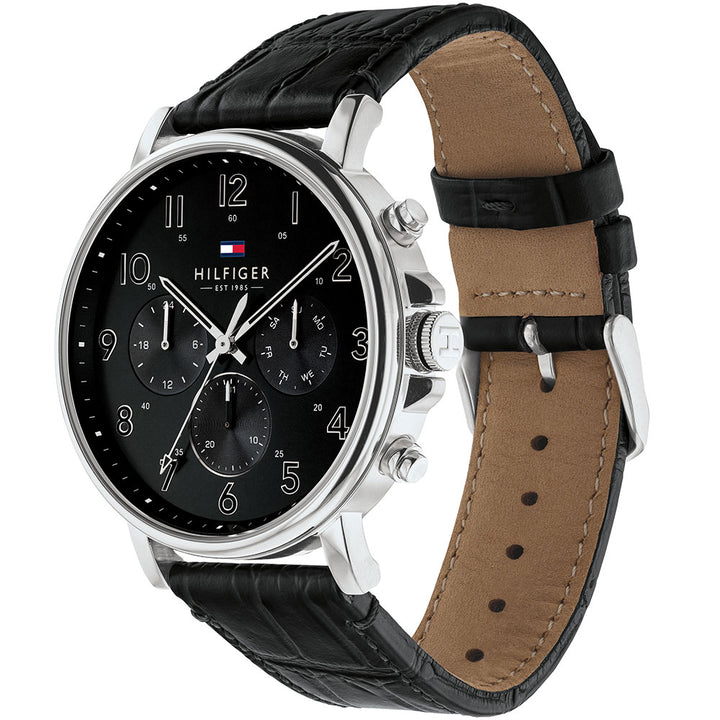 Tommy Hilfiger Black Leather Multi-function Men's Watch - 1710381