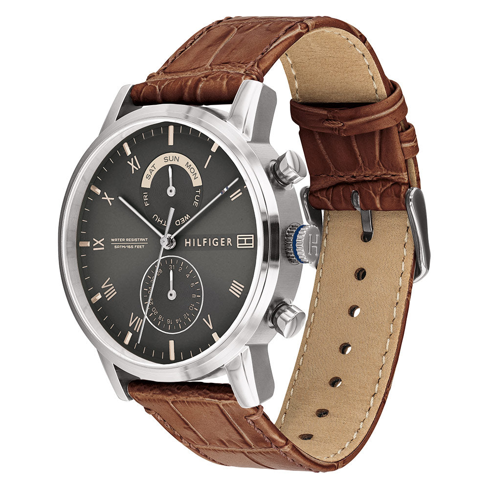 Tommy Hilfiger Brown Leather Multi-function Men's Watch - 1710398