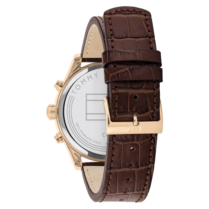 Tommy Hilfiger Brown Leather Blue Dial Men's Multi-function Watch - 1710423