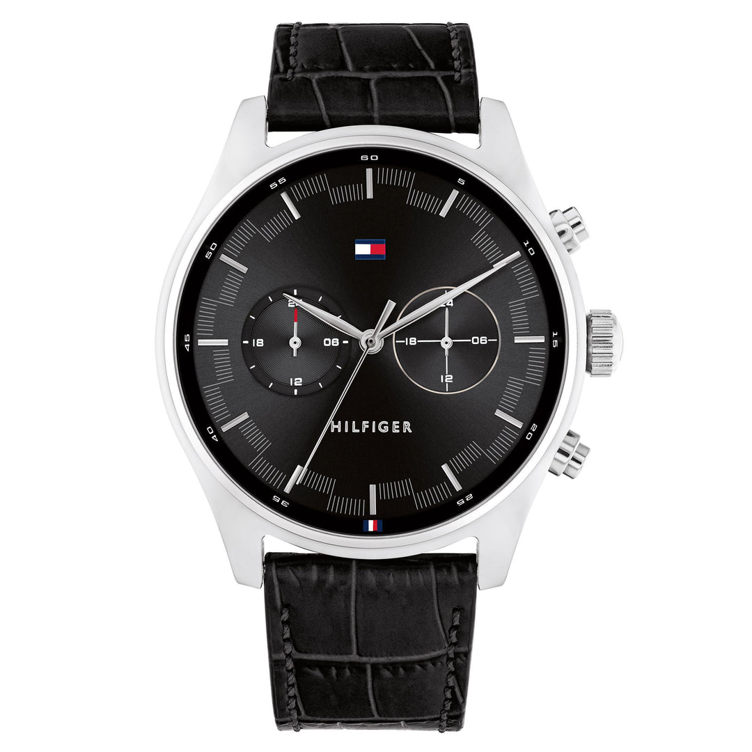 Tommy Hilfiger Black Leather Dial Men's Multi-function Watch - 1710424