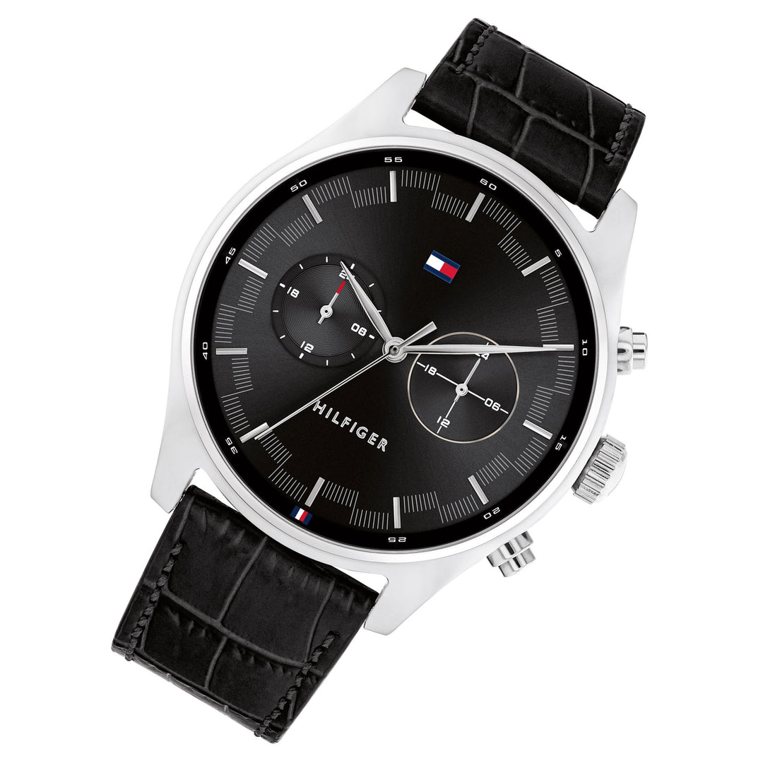 Tommy Hilfiger Black Leather Dial Men's Multi-function Watch - 1710424