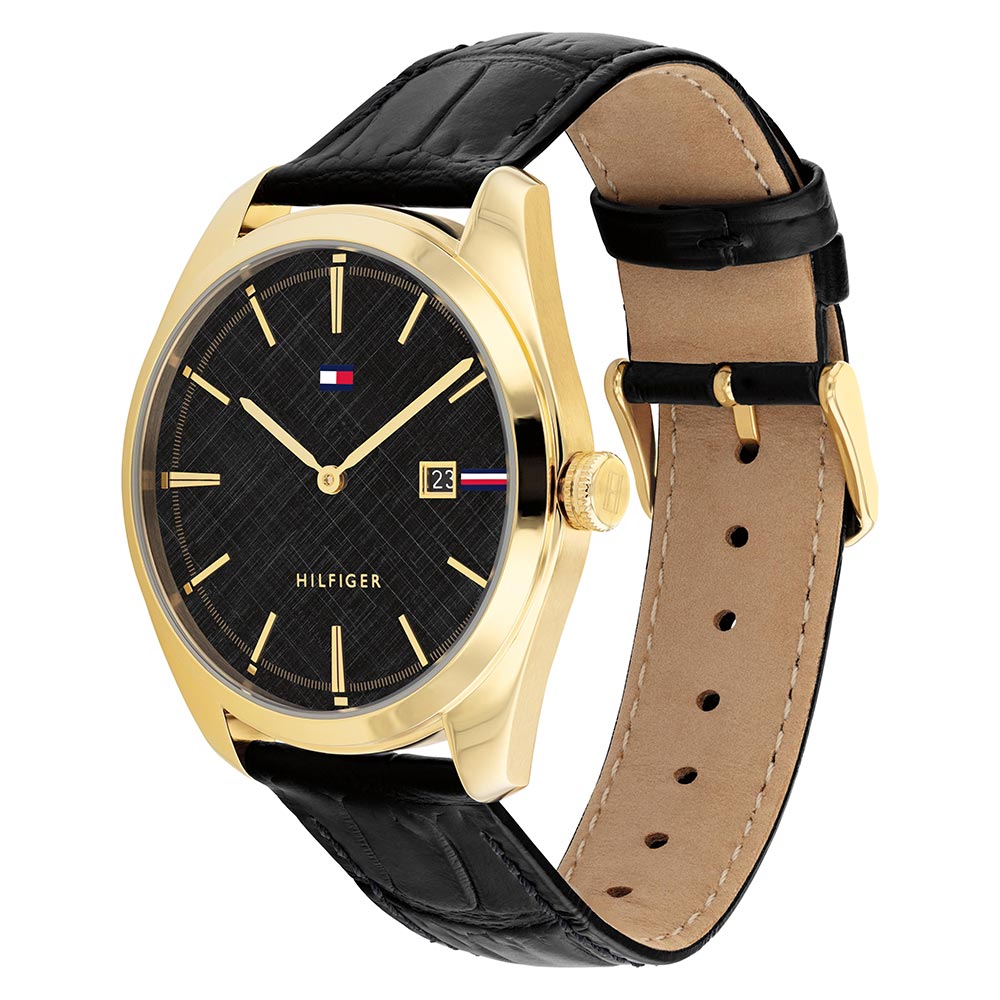 Tommy Hilfiger Black Leather Men's Watch - 1710428