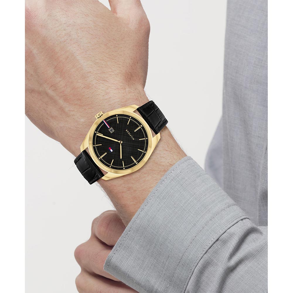 Tommy Hilfiger Black Leather Men's Watch - 1710428