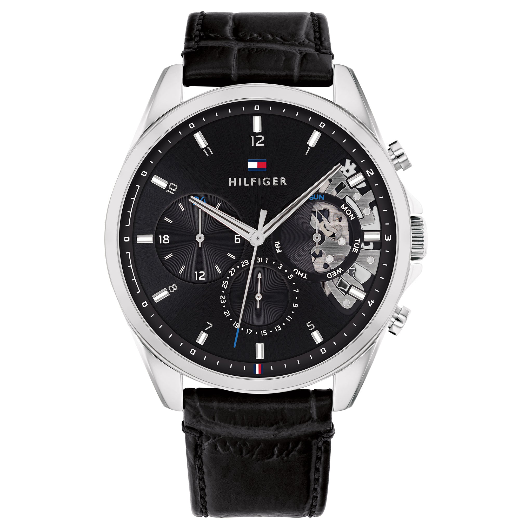 Tommy Hilfiger Black Leather Men's Multi-function Watch - 1710449