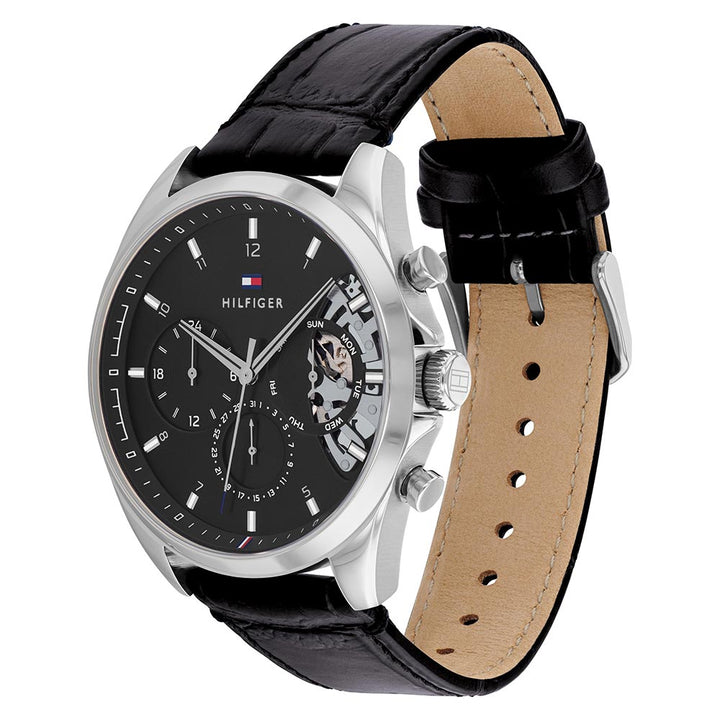 Tommy Hilfiger Black Leather Men's Multi-function Watch - 1710449