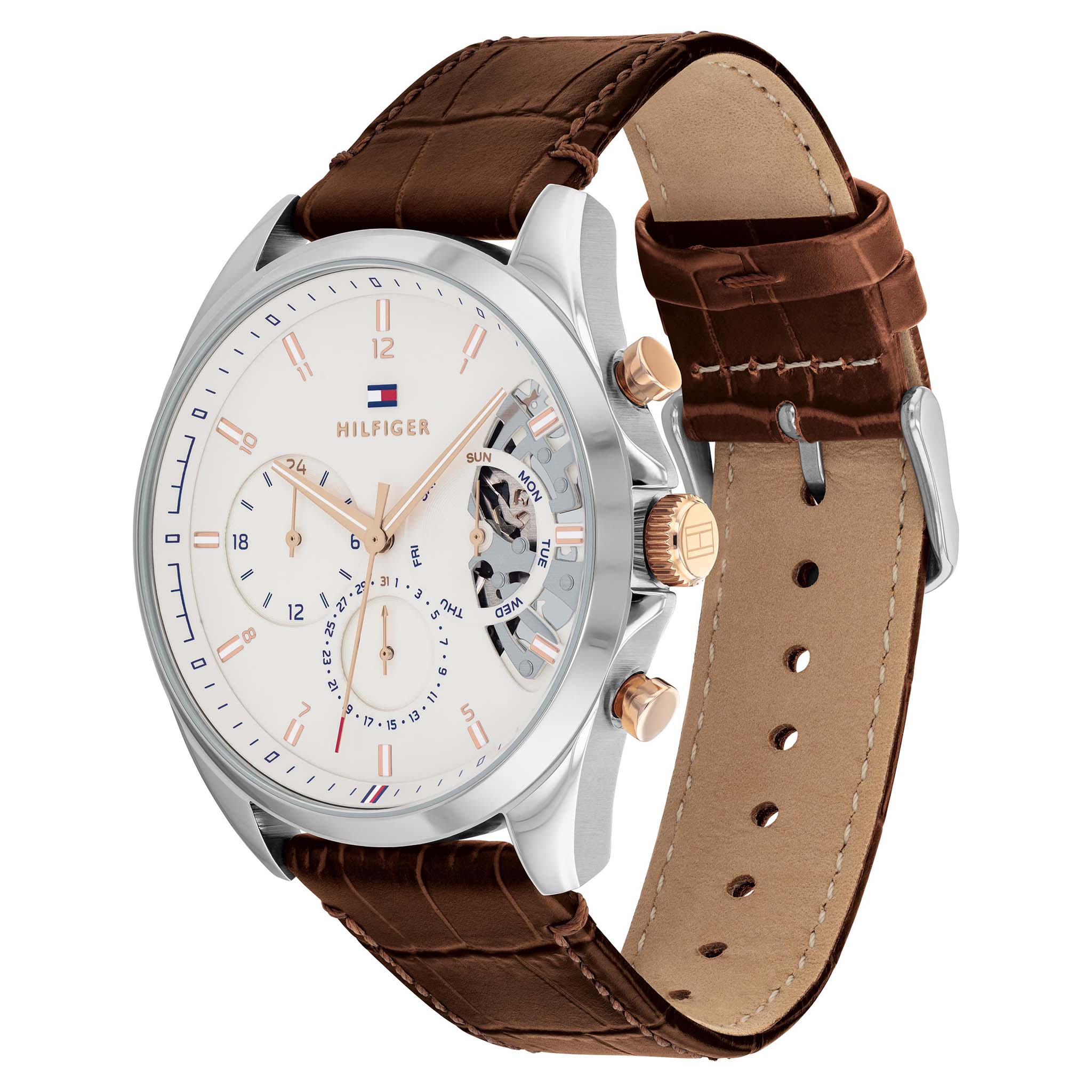 Tommy Hilfiger Brown Leather Men's Multi-function Watch - 1710450