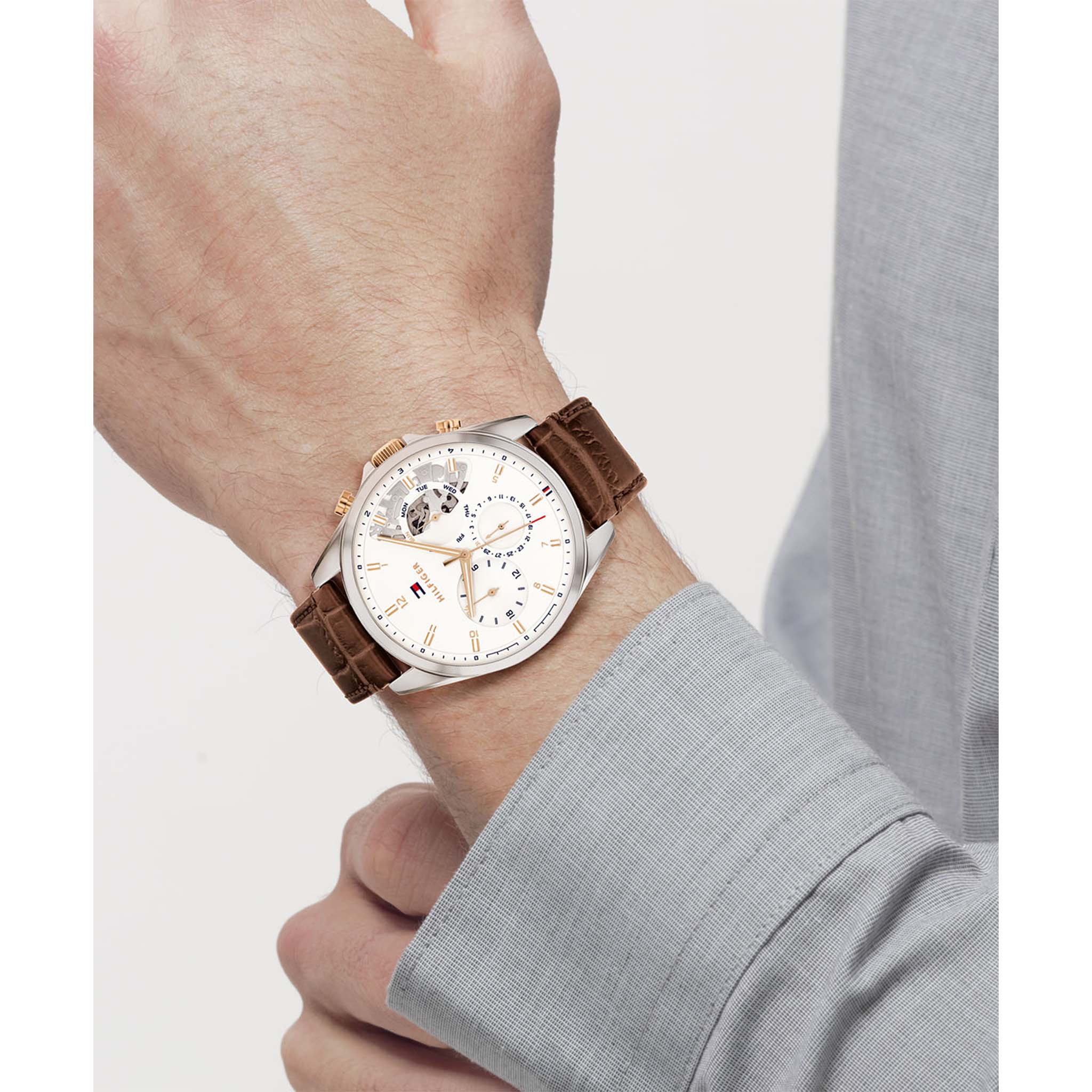Tommy Hilfiger Brown Leather Men's Multi-function Watch - 1710450