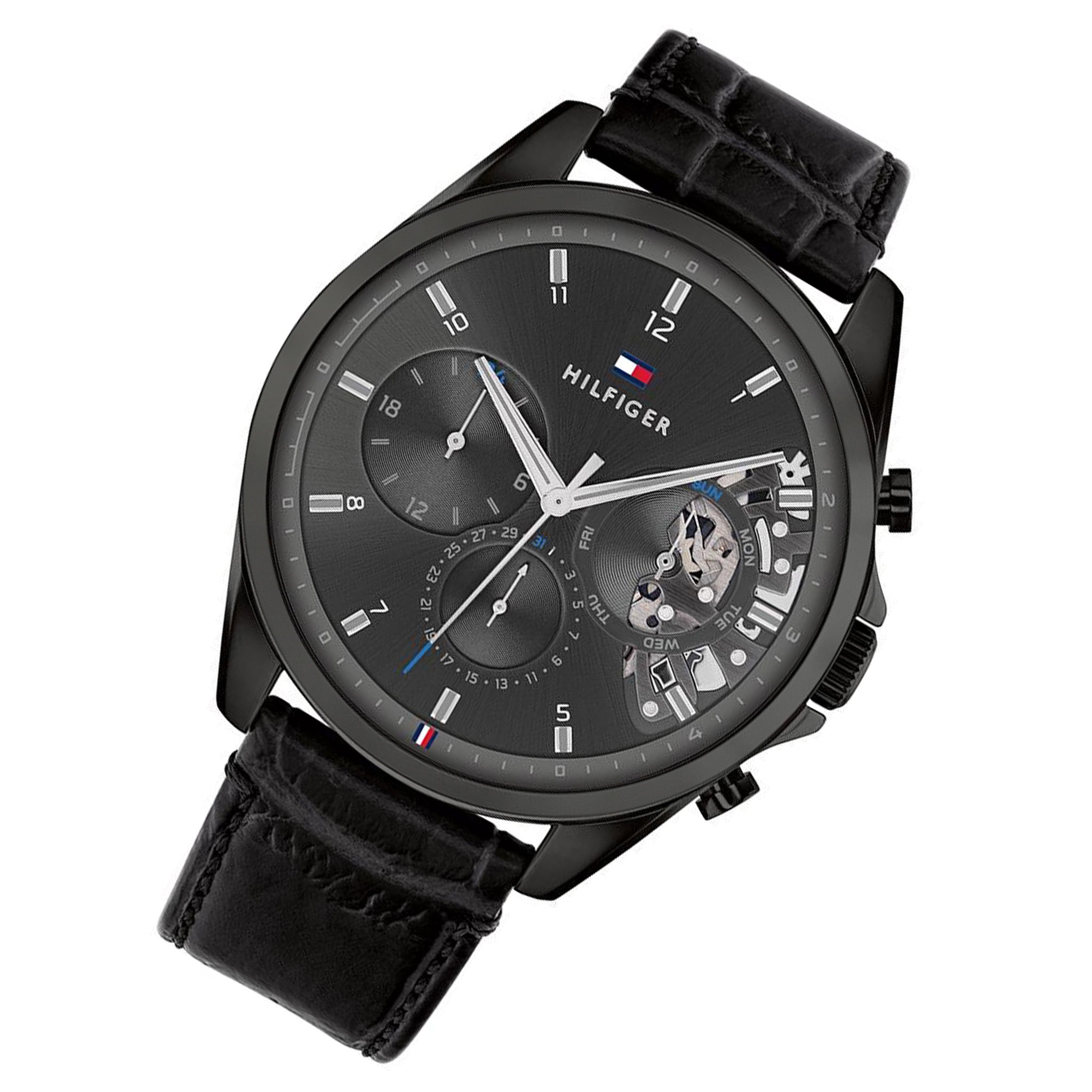 Tommy Hilfiger Black Leather Men's Multi-function Watch - 1710452