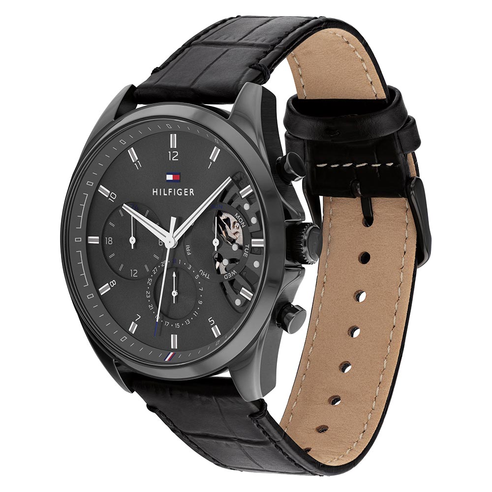 Tommy Hilfiger Black Leather Men's Multi-function Watch - 1710452