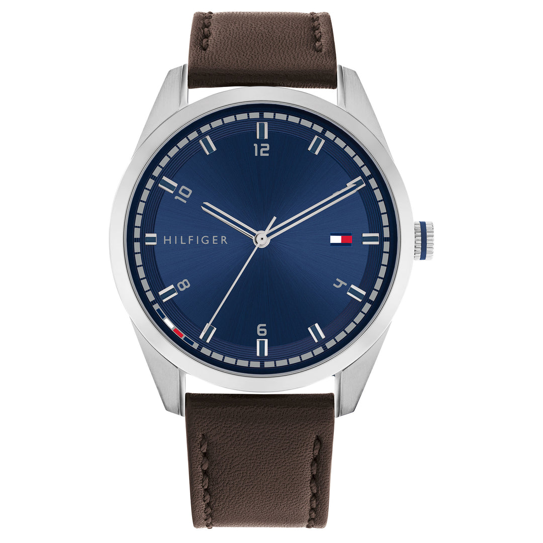 Tommy Hilfiger Brown Leather Navy Dial Men's Watch - 1710458