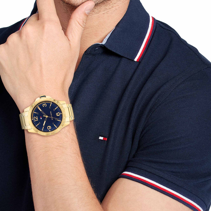 Tommy Hilfiger Gold Steel Navy Dial Men's Watch - 1710472