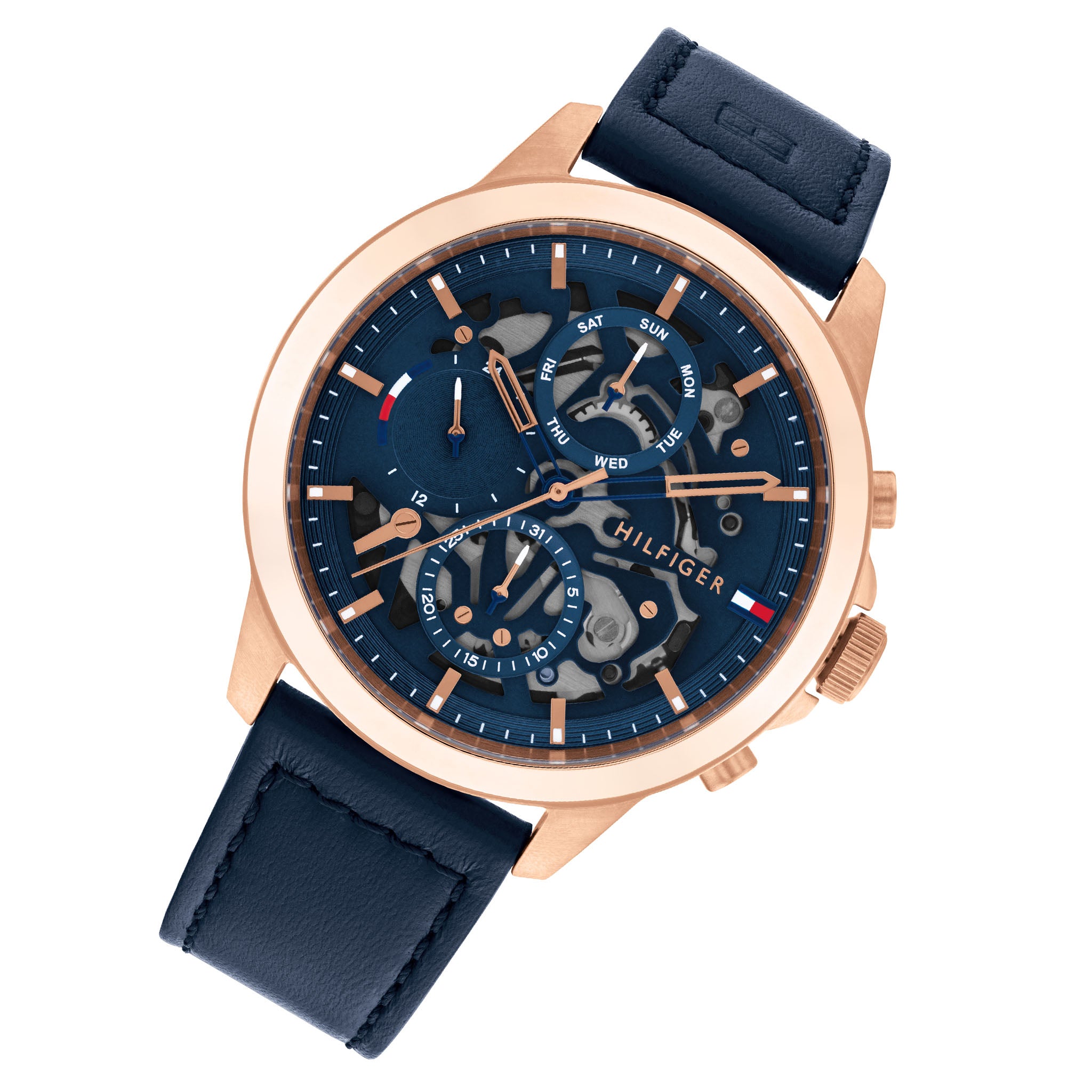Tommy Hilfiger Leather Band Blue Dial Men's Multi-function Watch - 1710475