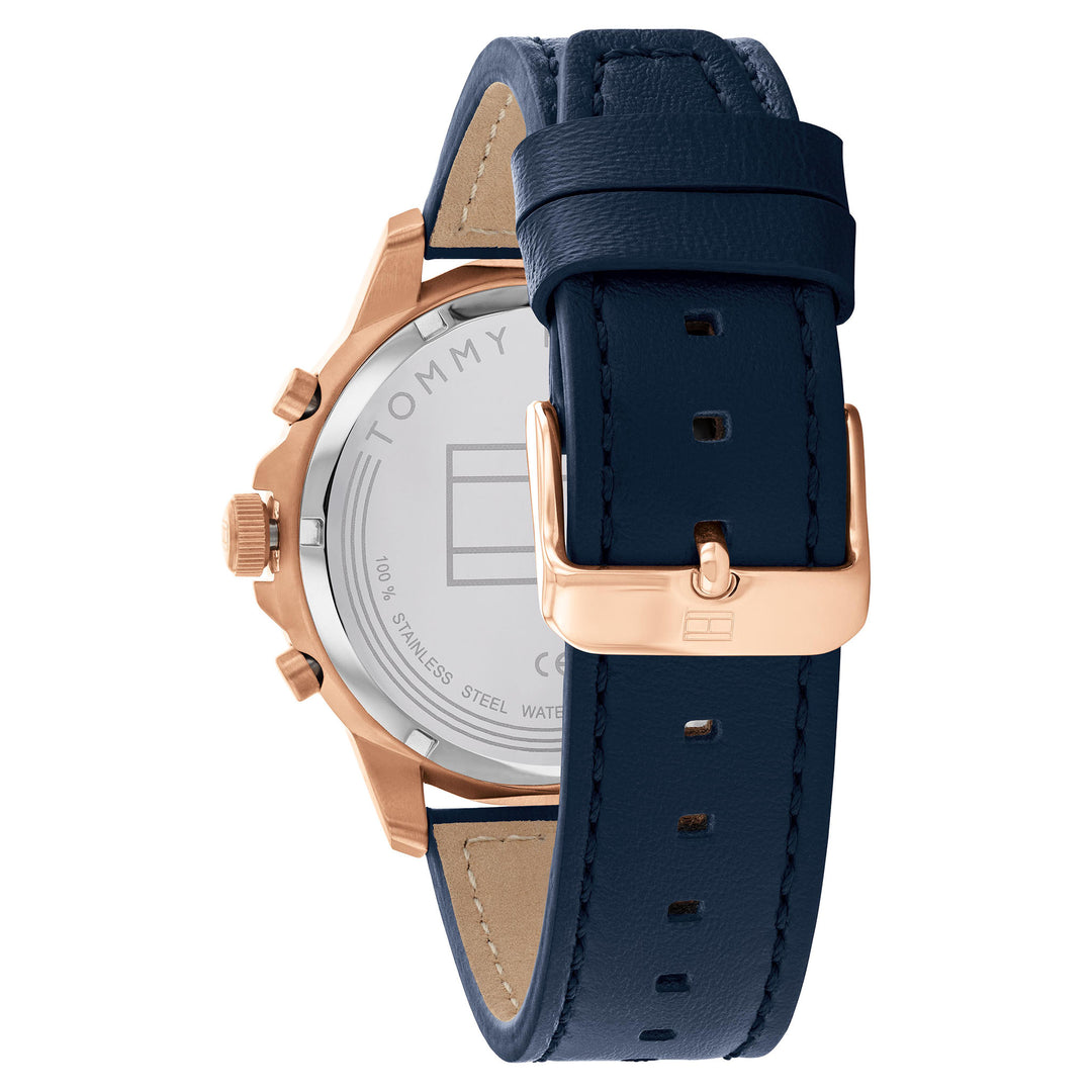 Tommy Hilfiger Leather Band Blue Dial Men's Multi-function Watch - 1710475