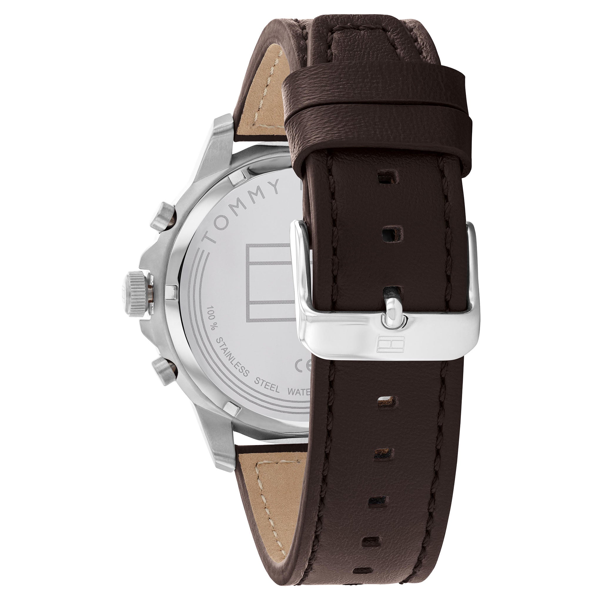 Tommy Hilfiger Dark Brown Leather Band Blue Dial Men's Multi-function Watch - 1710476