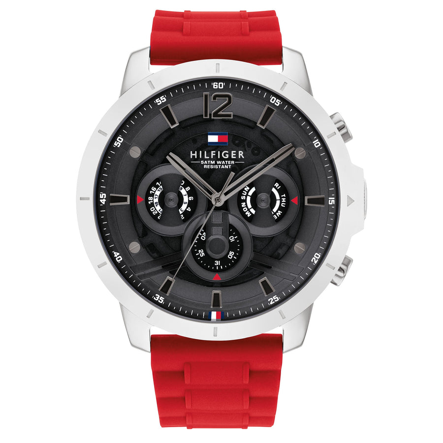 Tommy Hilfiger Red Silicone Band Grey Dial Men's Multi-function Watch - 1710490