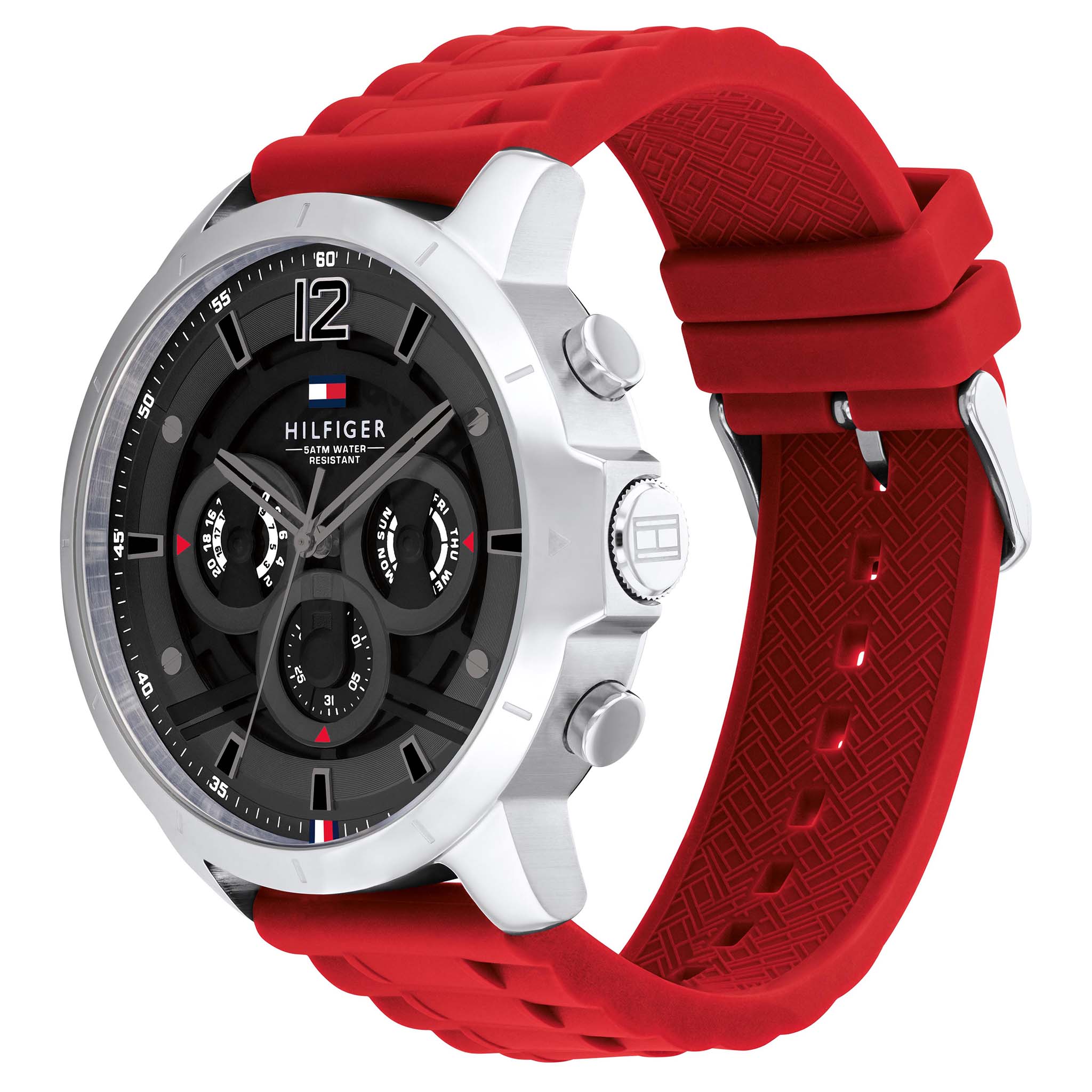 Tommy Hilfiger Red Silicone Band Grey Dial Men's Multi-function Watch - 1710490