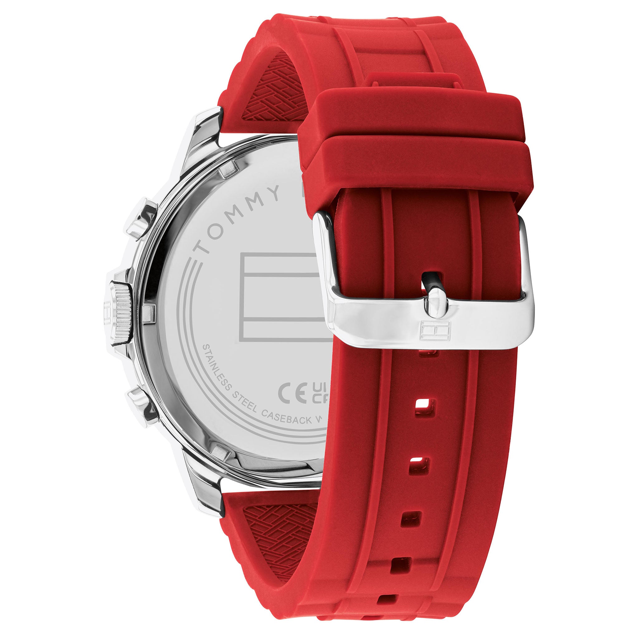 Tommy Hilfiger Red Silicone Band Grey Dial Men's Multi-function Watch - 1710490