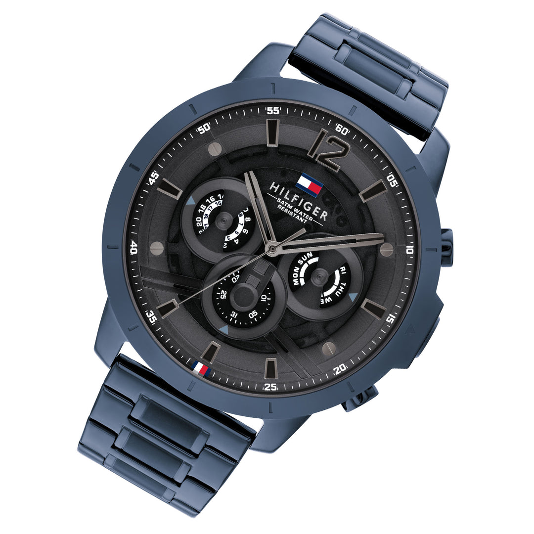 Hilfiger Australia Factory – Grey Tommy Men\'s Blue - The Steel Dial Multi-function Watch 17104 Watch