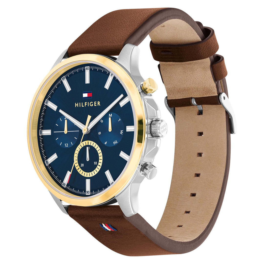 Tommy Hilfiger Brown Leather Navy Dial Multi-function Men's Watch - 1710496