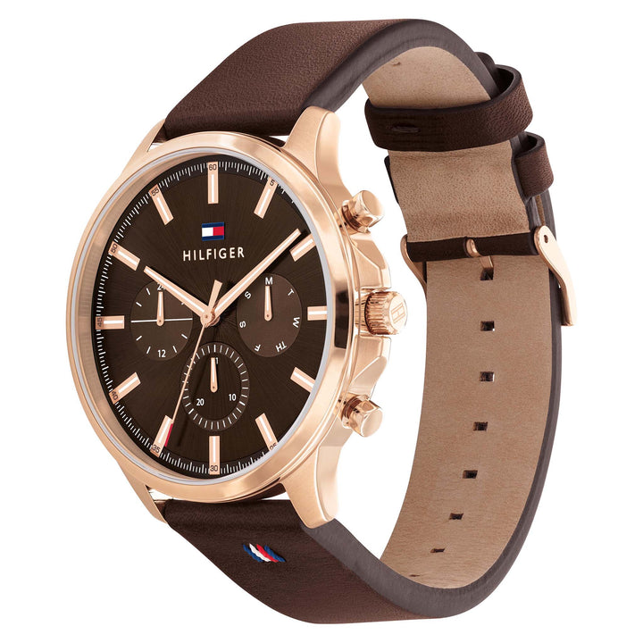 Tommy Hilfiger Brown Leather Multi-function Men's Watch - 1710497